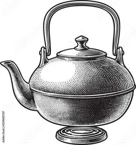detailed black and white of a vintage teapot.