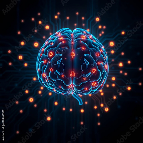 Glowing Human Brain Abstract with Dramatic Lighting and Deep Teal Tones

