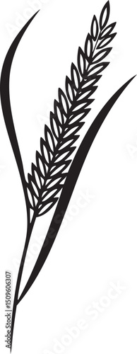 single stylized wheat stalk rises vertically against a white background.