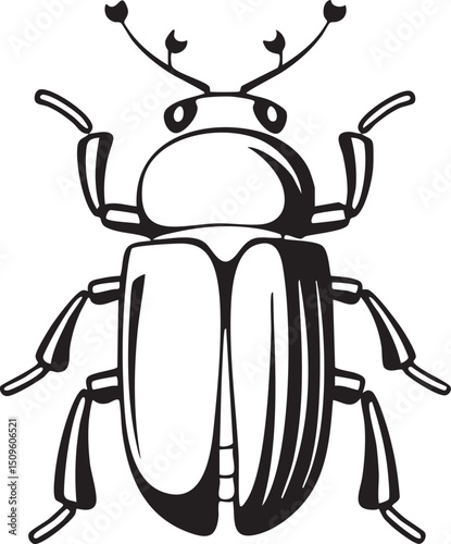 stylized beetle rests on a smooth surface.