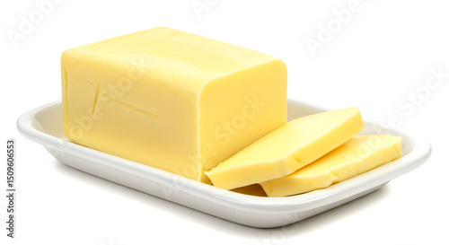 Fresh yellow butter sticks on a tray