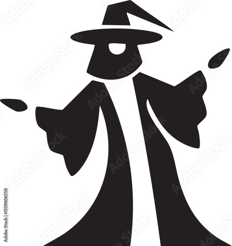 solitary wizard stands in a dramatic pose gesturing with outstretched hands.