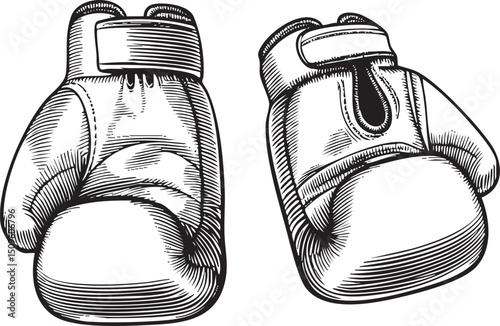 Two black and white boxing gloves rest side-by-side.