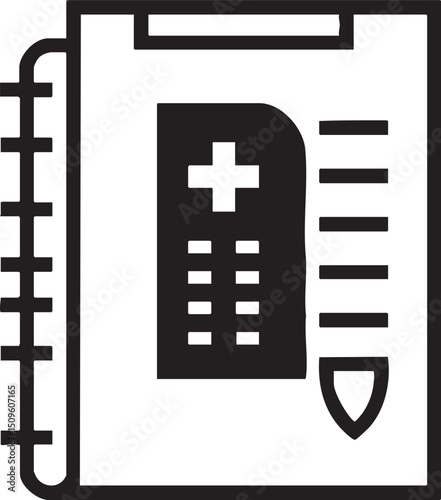 white medical record displays a plus sign and protective shield.