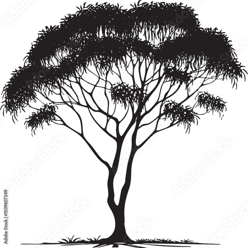 silhouetted tree stands tall against a bright background.
