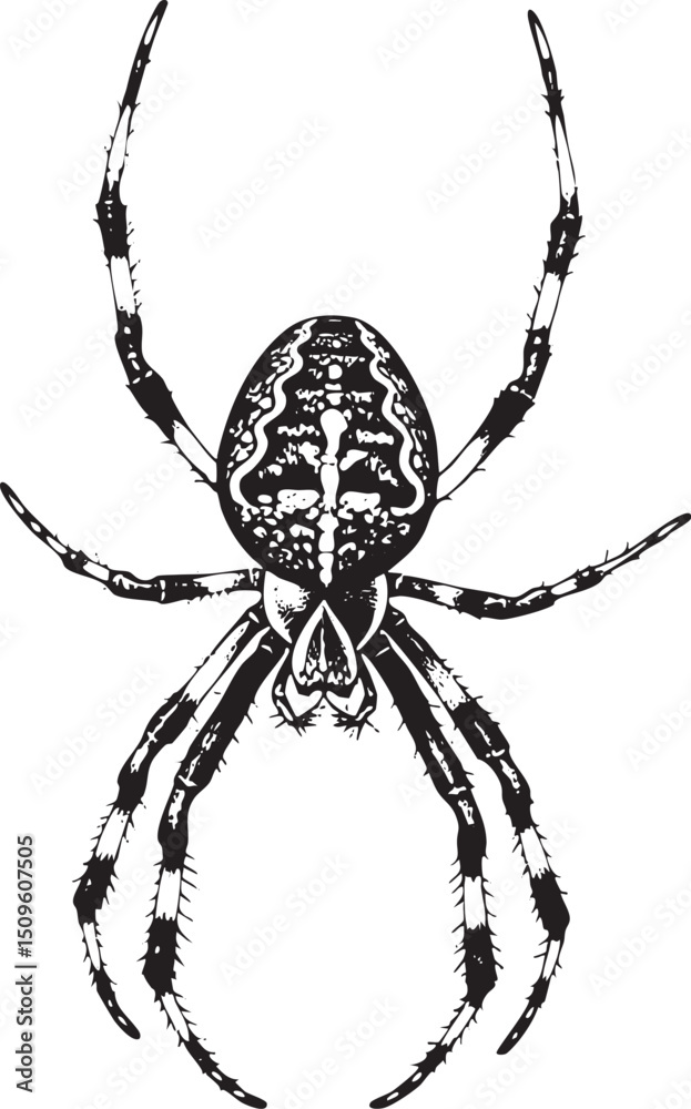 Fototapeta premium detailed black and white of a spider resting on its back.