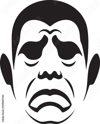 stylized black and white portrait of a man exhibiting profound sorrow.