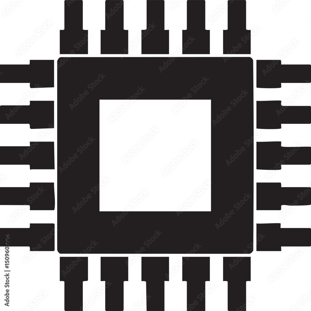 Obraz premium stylized black and white microchip displays numerous interconnected components.
