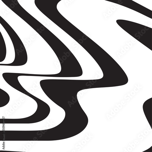 Bold black and white abstract curves flow across a white background.