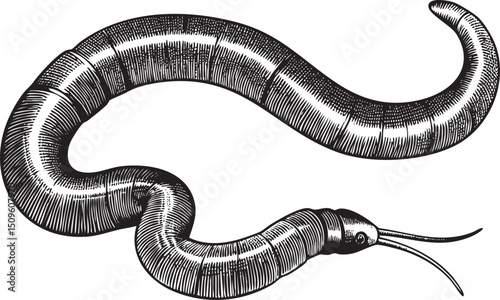 long segmented worm curves gracefully across a white background.