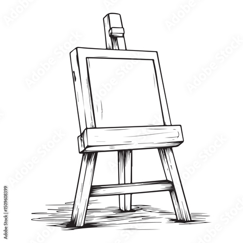 Single one line drawing paint brushes easel in paint brush container with painting canvas, A blank canvas will soon be painted with amazing art, Continuous line design graphic illustration