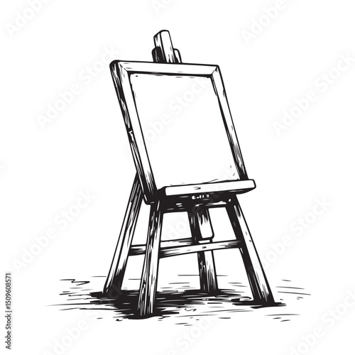 Single one line drawing paint brushes easel in paint brush container with painting canvas, A blank canvas will soon be painted with amazing art, Continuous line design graphic illustration
