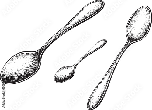 Three silver spoons rest on a white surface.