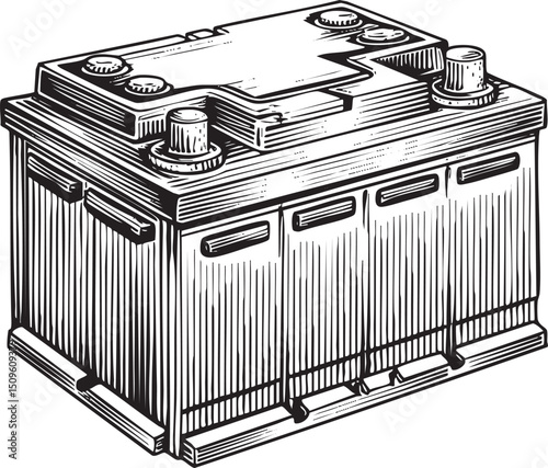 detailed of a car battery showcases its components and construction.