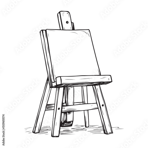 Single one line drawing paint brushes easel in paint brush container with painting canvas, A blank canvas will soon be painted with amazing art, Continuous line design graphic illustration