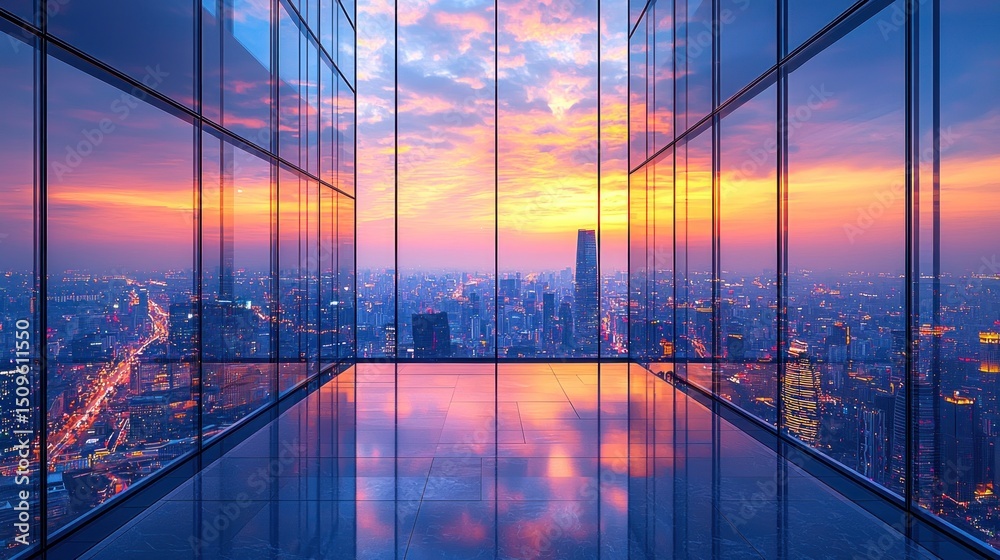 Obraz premium Modern city skyline view from a high-rise office