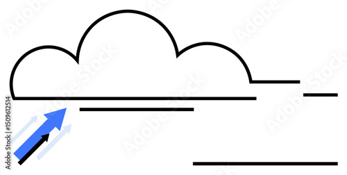 Cloud with upward arrow representing progress, growth, and data movement. Ideal for technology, cloud services, innovation, analytics, business, digital transformation simple landing page