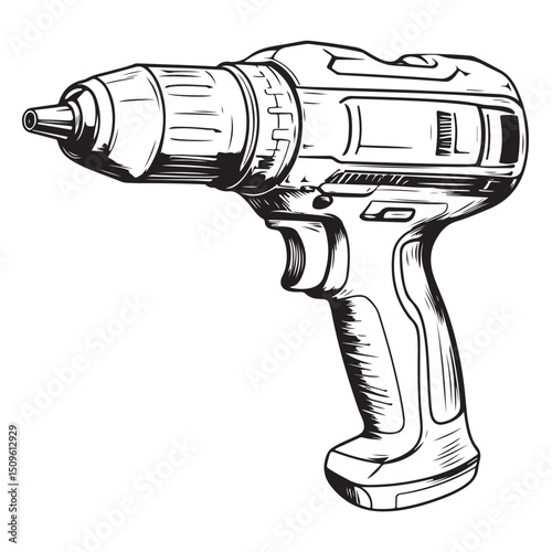 power drill silhouette line art vector illustration, Drill icon, drill silhouette, Electric drill machine silhouette vector
