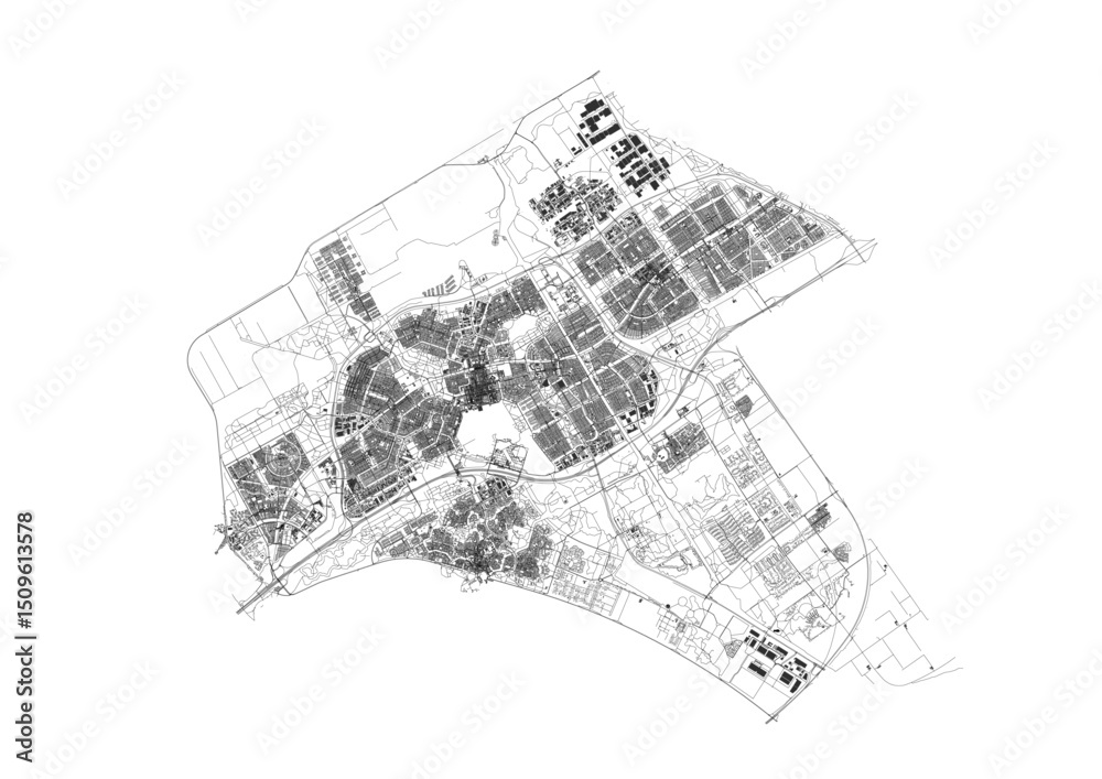 Fototapeta premium Vector Map of Almere – Detailed Highway and Building Layout for Urban Planning, Infrastructure Development, and GIS Mapping Projects
