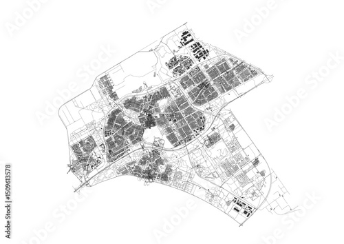 Vector Map of Almere – Detailed Highway and Building Layout for Urban Planning, Infrastructure Development, and GIS Mapping Projects