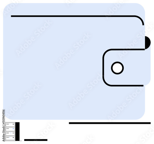 Minimal wallet with secure latch, light blue and black tones. Ideal for finance, banking, money management, fintech, savings, organization, simple landing page