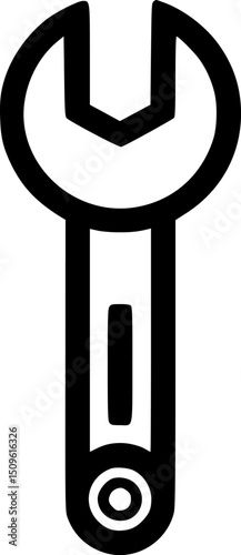 A black and white outlined tool with a wrench opening at the top and a circular base