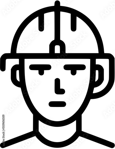 A stylized blackandwhite outline depicts a person wearing a construction hat