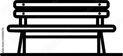 Black and white line art image depicting a park bench with two horizontal planks for the back support and four planks for the seat