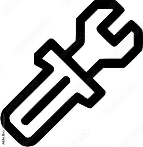 Black outline icon of a wrench with a handle angled to the left