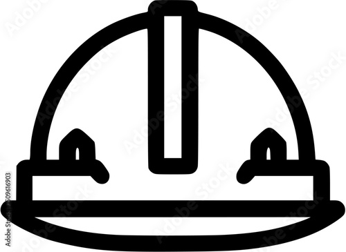 Blackoutlined hard hat icon with curved top brim  center support