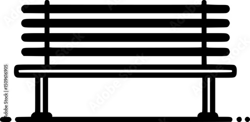 Black  white park bench with horizontal slats and two supporting legs