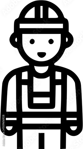 Icon of a person with hard hat  overalls simple design black outline white fill