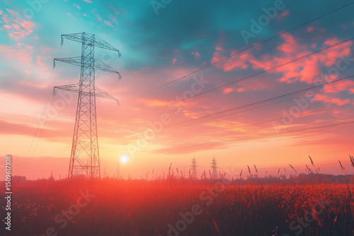 power lines at sunset