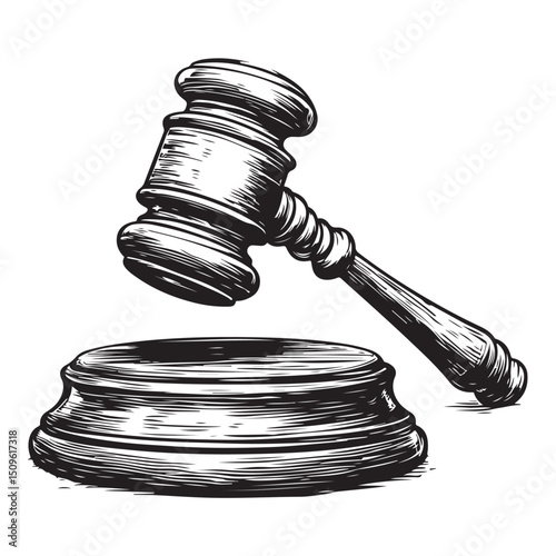 Judge gavel icon, Black Judge gavel icon on white background, Vector illustration, Judge's Gavel Striking Sound Block in Black Silhouette