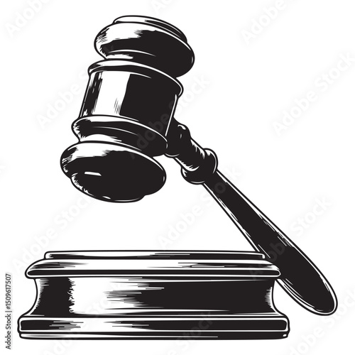 Judge gavel icon, Black Judge gavel icon on white background, Vector illustration, Judge's Gavel Striking Sound Block in Black Silhouette