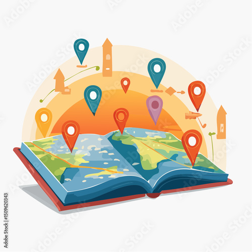 Stylized Vector Map Colorful Landmarks & Travel Destinations