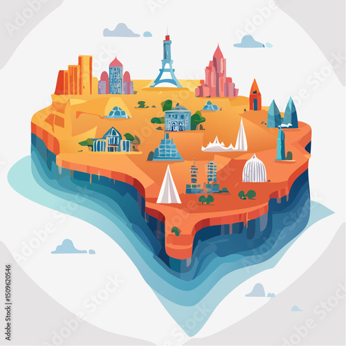 Wallpaper Mural Vibrant World Landmark Map A Colorful Vector Illustration Torontodigital.ca