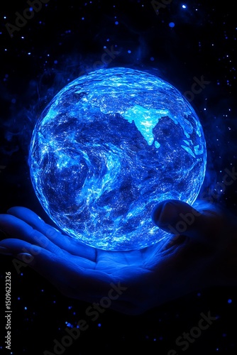 Planet held in glowing hand
