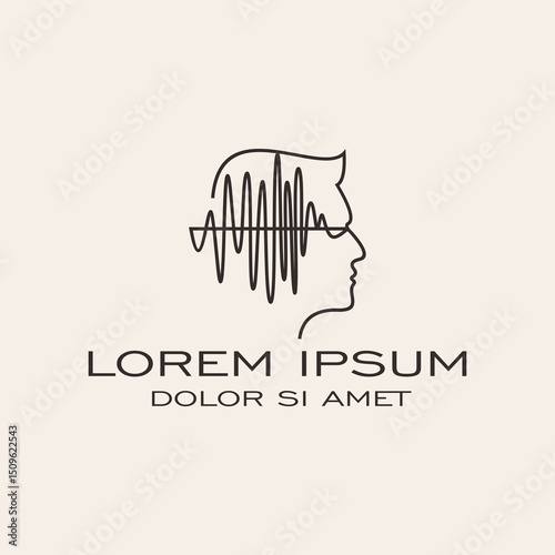 Minimalist Line Drawing Profile Sound Wave Human Head Logo Design