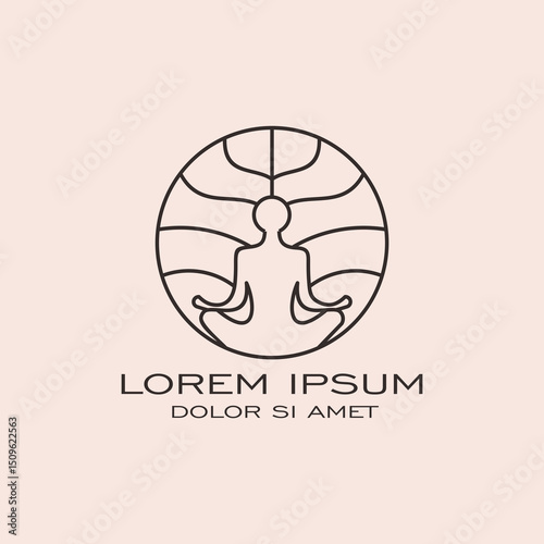 Minimalist Outline Yoga Silhouette In Circle Shape Meditation Pose Icon