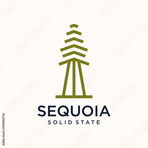 Minimalist Line Style Sequoia Tree Logo Icon Design Illustration
