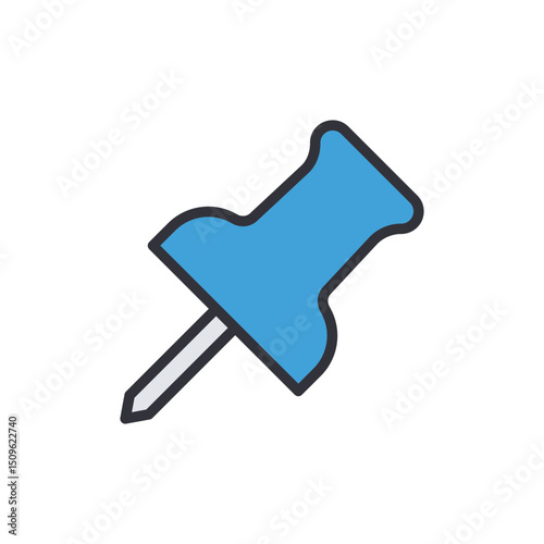 Blue Pushpin Isolated On Transparent Background With Precise Details