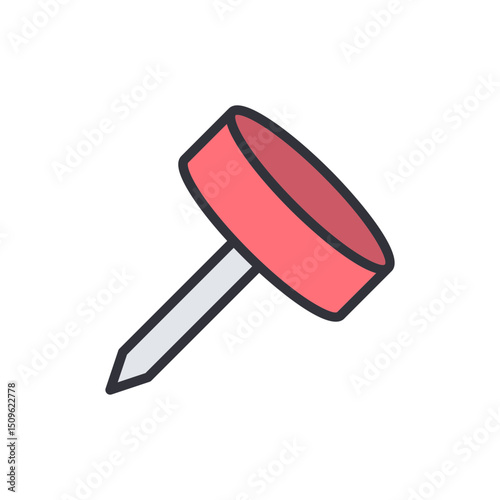 A Single Red Pushpin With Silver Point On Transparent Background