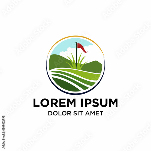 Minimalist Modern Golf Course Green Field Landscape Logo Illustration