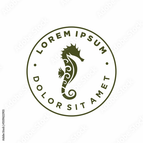 Vintage Engraved Style Detailed Seahorse Circle Frame Emblem Graphic Design