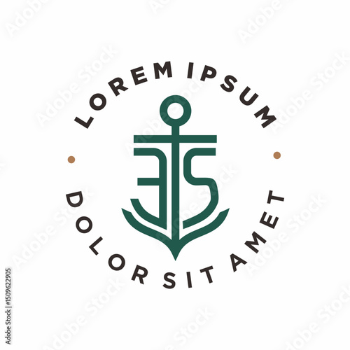 Minimalist Line Art Anchor Marine Initial Letter Logo Design Template