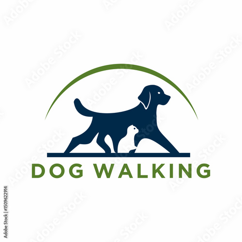 Modern Minimalist Walking Dog Logo Silhouette Design for Pet Service Company
