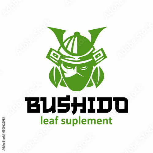 Creative Flat Style Samurai Warrior Face Mask Leaf Supplement Logo Design
