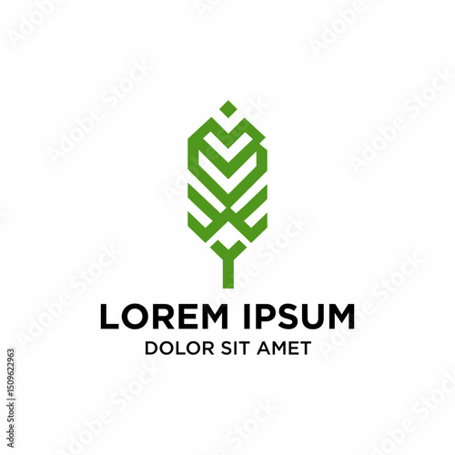 Geometric Minimalist Green Leaf Logo Template For Corporate Identity Design