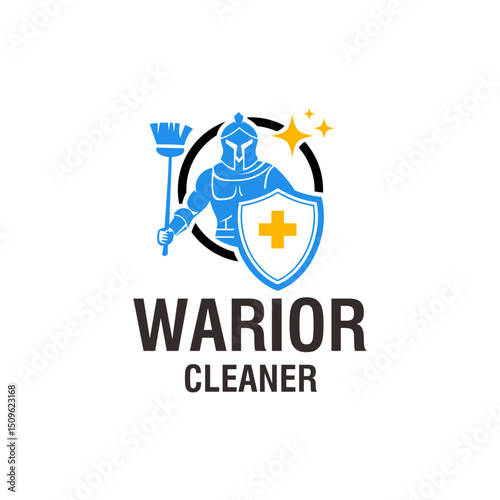 Modern Detailed Warrior Cleaner Service Logo Badge Company Illustration
